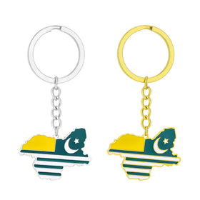 Manufacturer Enameled Jammu & Kashmir Flag Charm Keychain Stainless Steel 18K Gold Coat Enamel Kashmir Map Pendant Key Chain