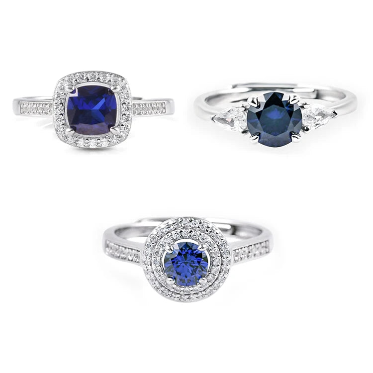 Luxury Unique Designer 925 Sterling Silver Rings Lab Created Blue Sapphire Rings New in 2024