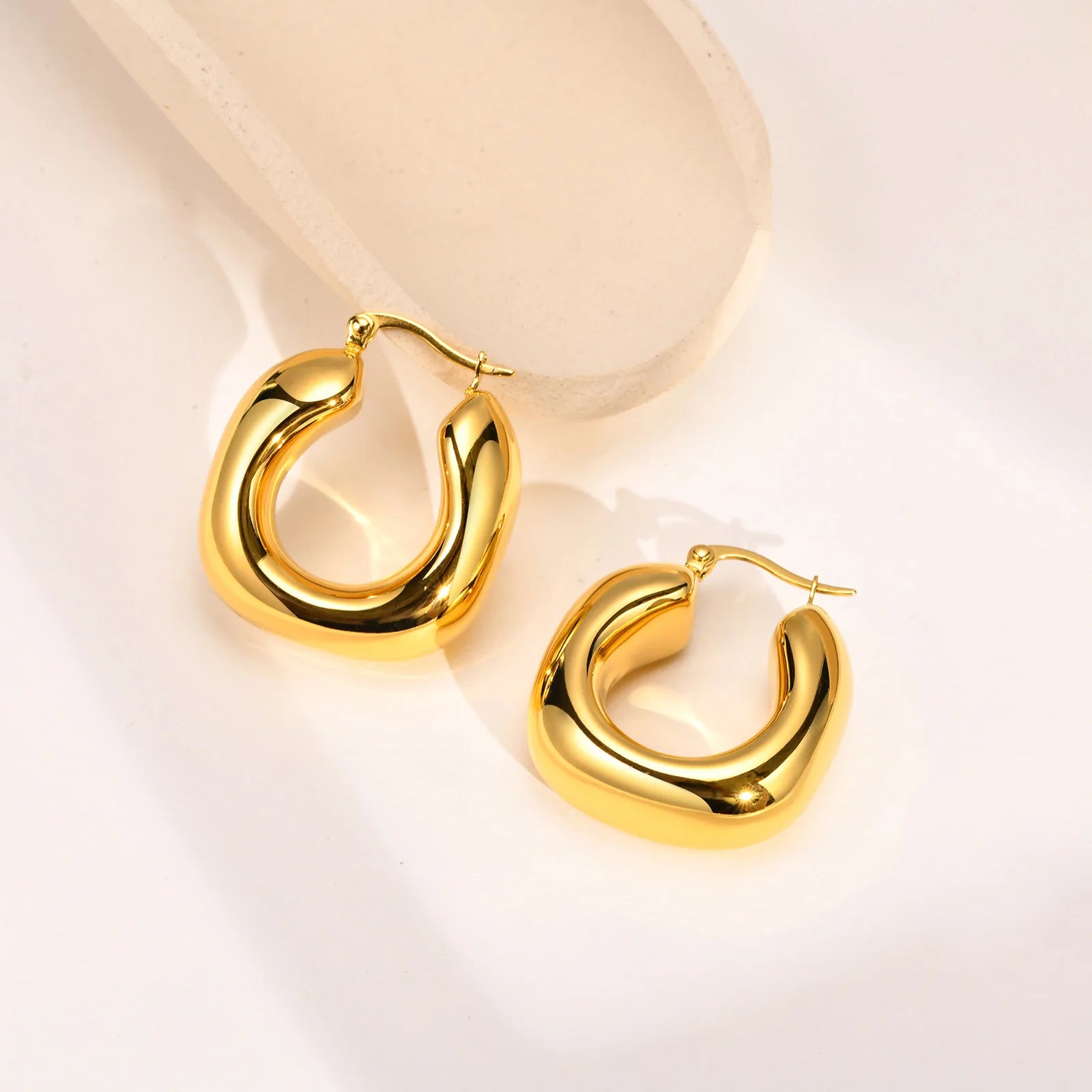 ORDRM 30mm 18k Gold Plated Hollow Chunky Hoop Geometric Earrings