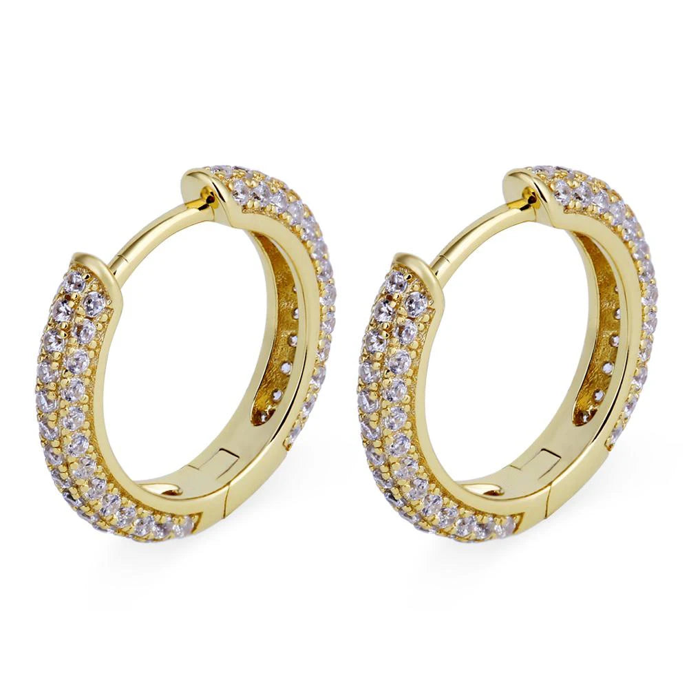 KRKC Hip Hop Earring Jewelry 15mm 14k Gold Cz Stud Earring Sterling Silver Jewelry 925 Iced Out Hoop Earrings for Men Women