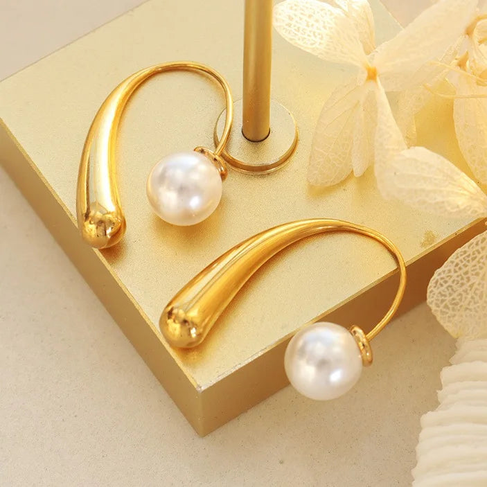 Hot Sale Gold Plated Stainless Steel Irregular Pearl Earrings Titanium Steel Freshwater Pearl Stud Earring for Party