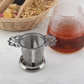 Professional Double-Winged Handles Tea Strainer Infuser With Drip Tray Hanging on Teapots Mugs