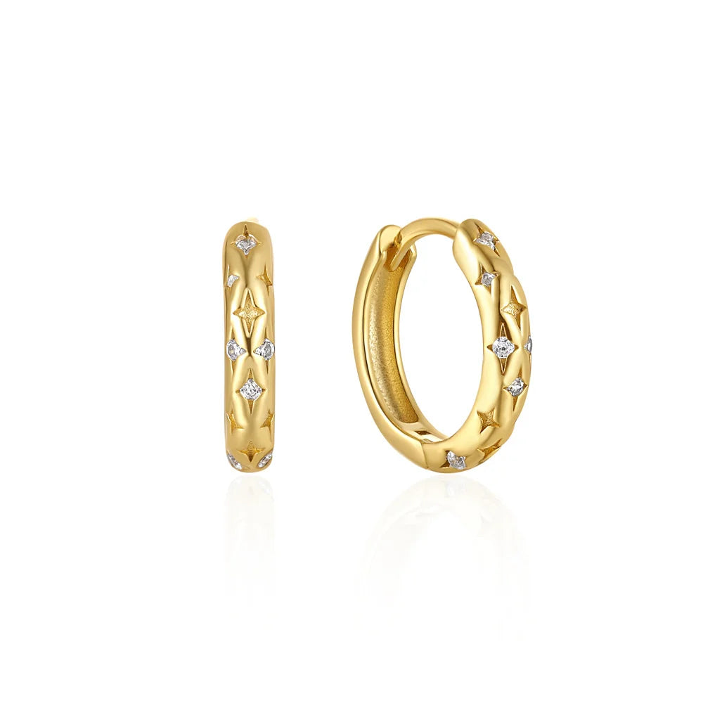 925 Sterling Silver Star Zirconia Pave  Simple Huggie Earrings Gift for Woman