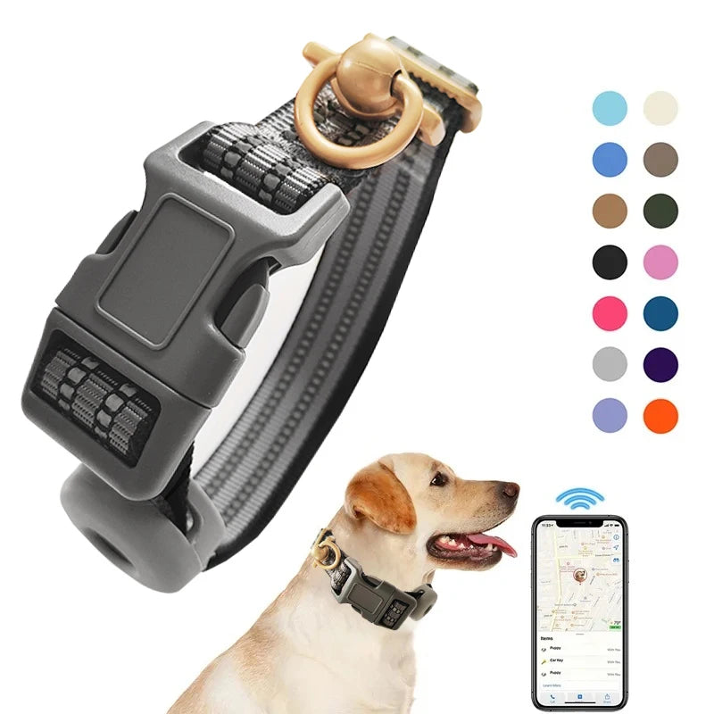 3M Reflective Nylon Airtag Dog Collar Quick Release Adjustable Alloy Solid Pattern Dog Collar Accepting Custom Size and Color