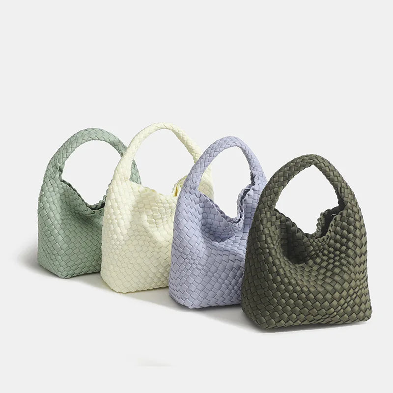 Customization Neoprene Woven Handbag Large Capacity Waterproof Knitted Bag  Solid Color Weave Small Tote  Beach CrossBody Bag
