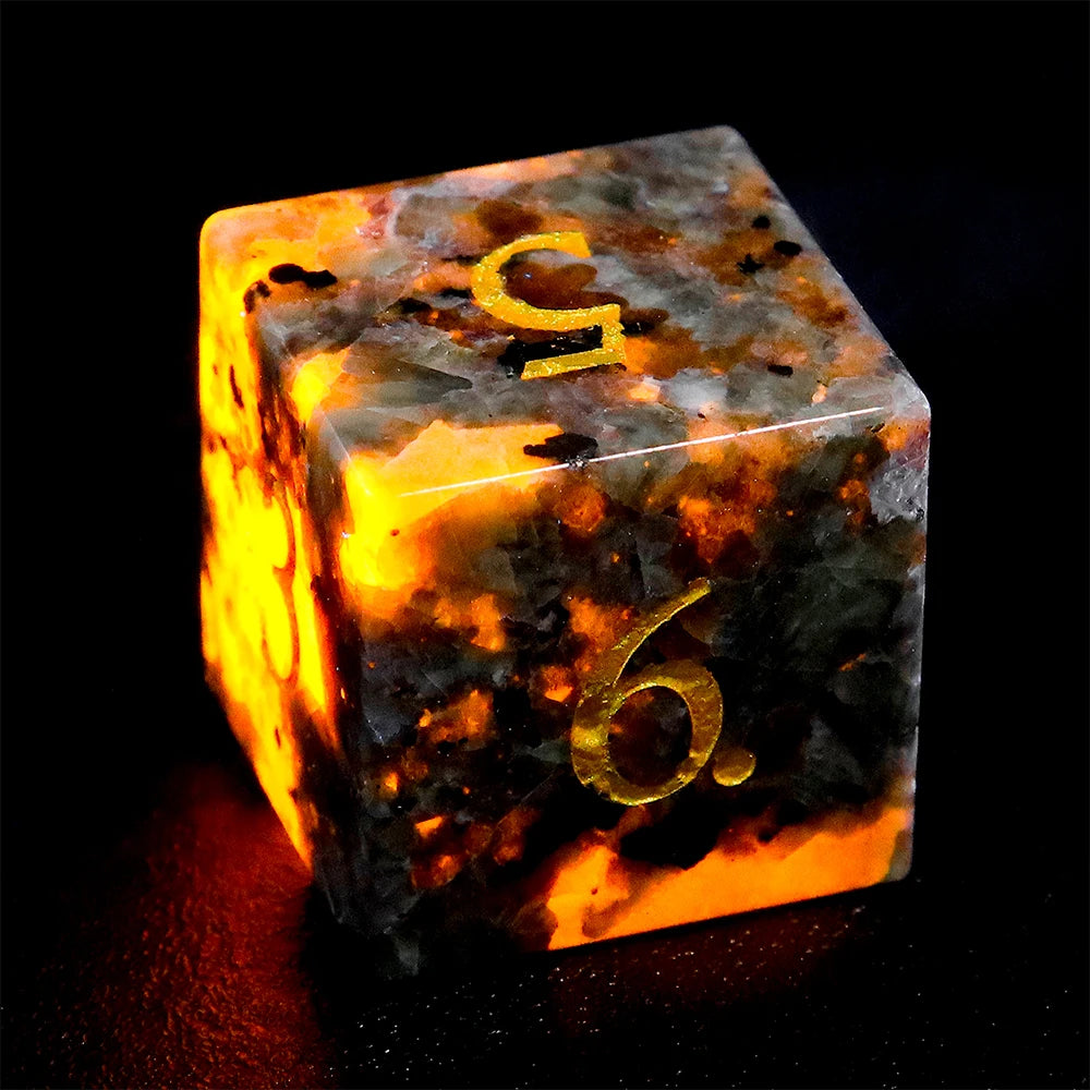 DND Board Game D6 D20 D12 D10 D8 Dice Handmade Polyhedral Natural Gemstone & Flame Stone 7-Piece Dice Set