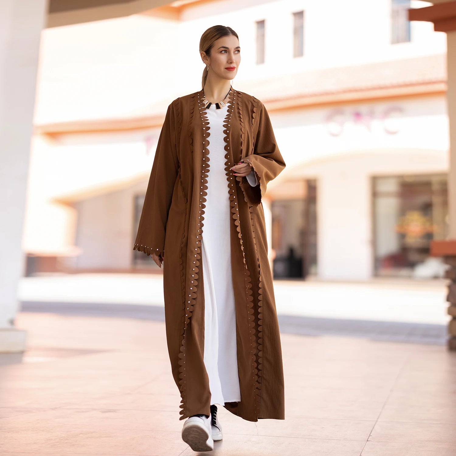 Loriya Muslim Abaya Dress With Diamonds Decoration Dubai Abaya Style Women Open Abaya Islamic Clothing