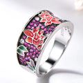 Female New Design Flower 925 Silver China Jewelry Enamel Craft CZ Rings Enamel Ring