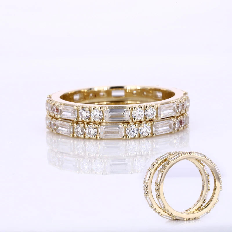 Starsgem Yellow Gold Jewelry baguette Step Cut  DEF VVS Moissanite 14k Solid Gold Ring