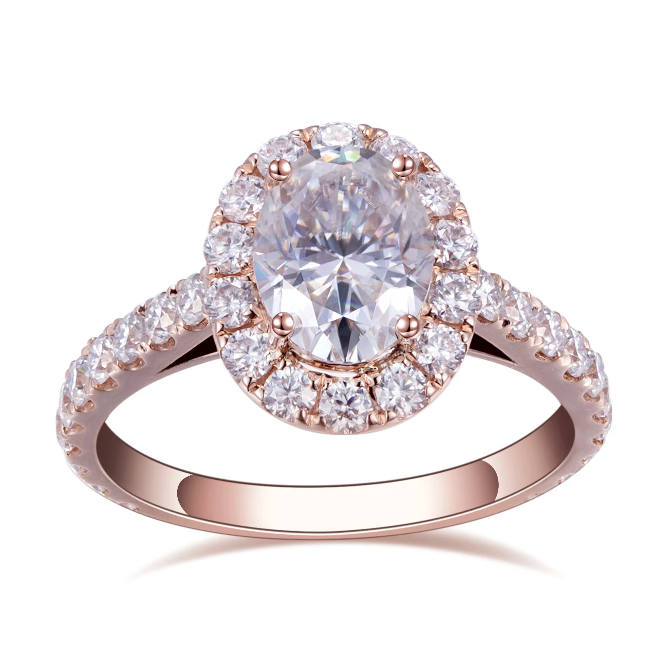 Messi Jewelry 14k Rose Gold 6*8mm Oval Cut DEF Moissanite Engagement Ring