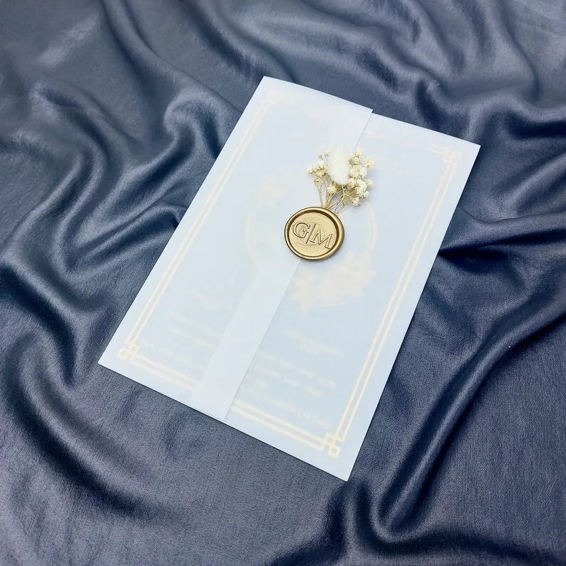 Luxurious Birthday Quinceanera Vellum Paper Cover Gold Foil Acrylic Card With Wax Seal Faire Part Marriage Wedding Invitation