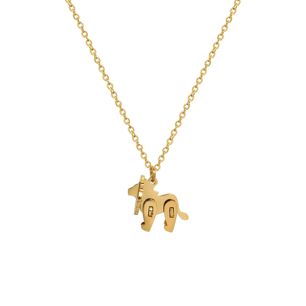 Fashion Mini Animal Necklace PVD Gold Stainless Steel Mechanical Lion Pendant Necklace O Shape Chocker Chain Fashion Jewelry