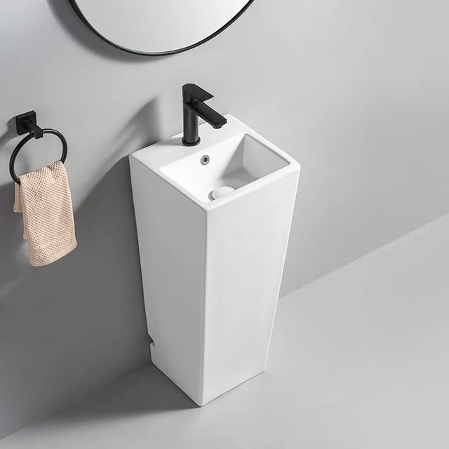 Park Outdoor Lavabo Sur Pied Pedestal Hand Wash Sink European Pure White Square Ceramic Bathroom Wash Basin