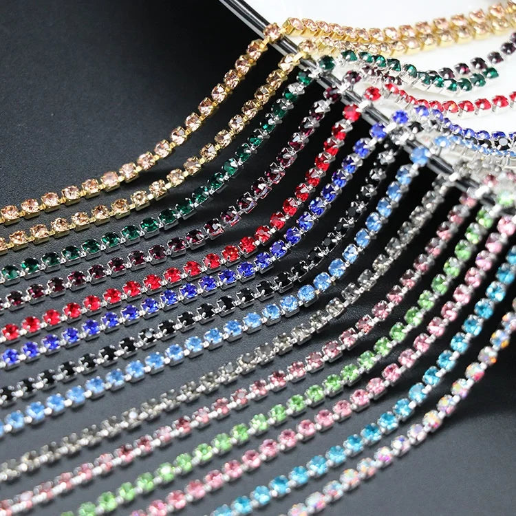 F044 Factory Crystal Diamond Rhinestone Sew-On Claw Chain Cup Chain for Garment Decoration Trimming