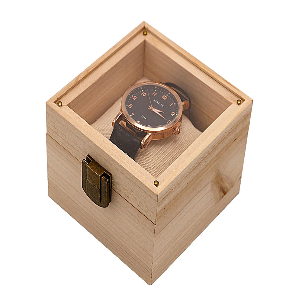Unique Luxury OEM Factory Watch Box with Custom Logo Small Gift Display Box 1 Slot 2 Natural Wood Watch Box