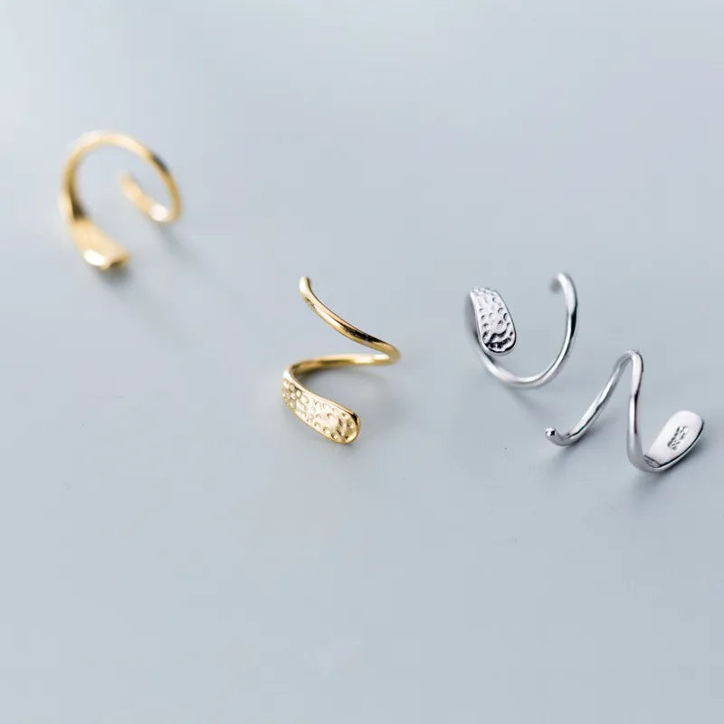 925 Sterling Silver Women's Spiral Geometric Ear Bone Stud Earrings Simple Personality Minimalist Gold Serpent for Parties