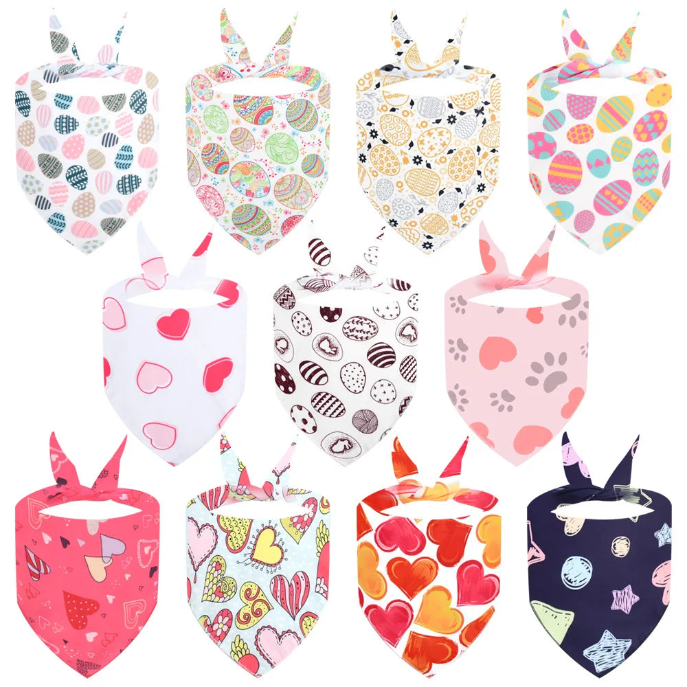 Cartoon Heart Cat Triangle Printed Polyester Scarf for Dogs Fresh Neck Winter Easter Egg Accessories Wholesale Pet Apparel