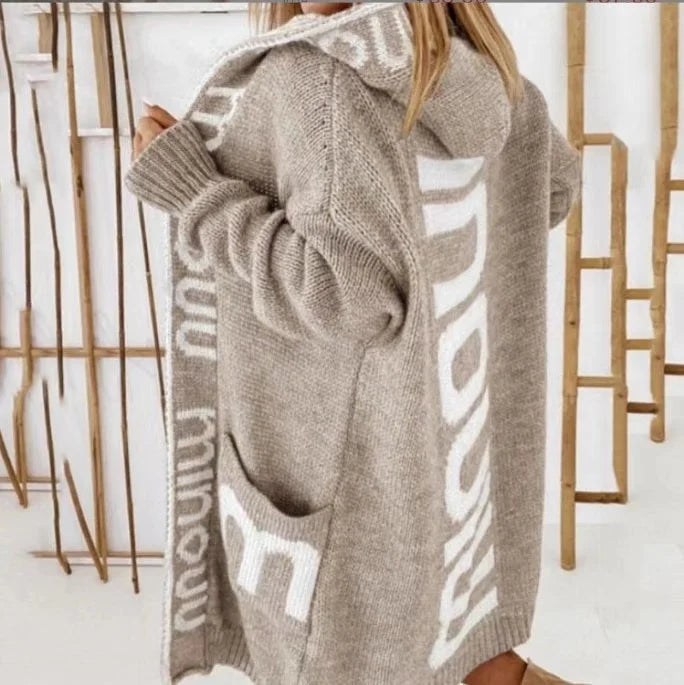 Wholesale Custom Women's Casual Winter Tops Long Knitted Hooded Cardigan Coat