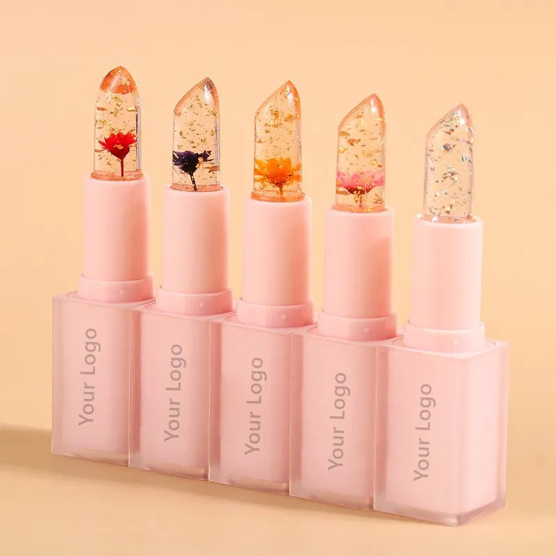 Custom Logo Flower Crystal Lipstick Temperature Color Changing Lip Balm Moisturizing Long Lasting Jelly Magic Lipstick