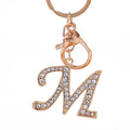 New 26 Initial Letter Crystal Rhinestone Alloy Keychain Charm Gold Key Ring Women Car Key Holder Bag Ornaments Accessories Gift
