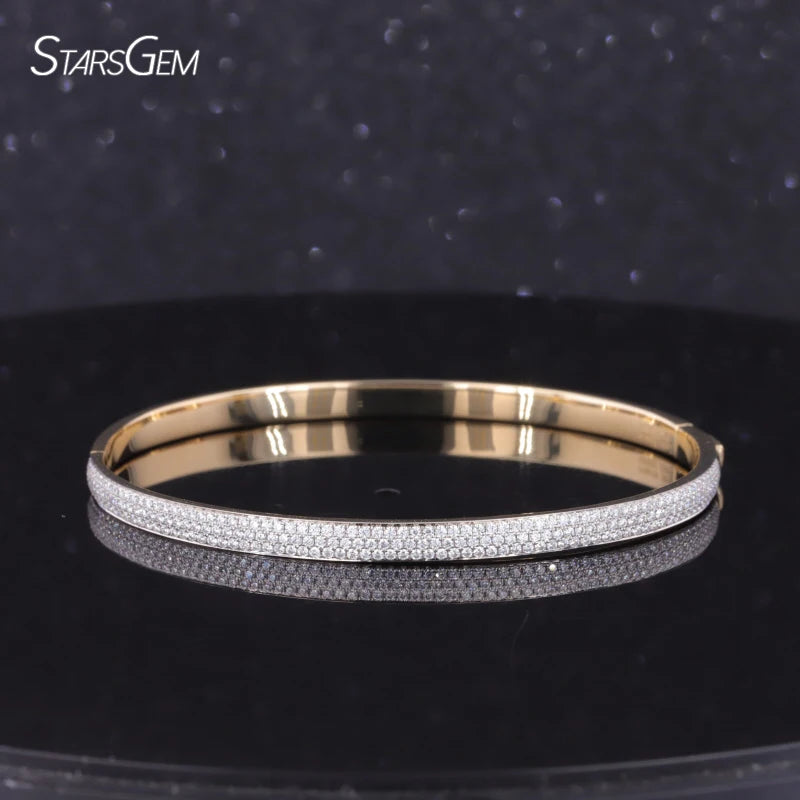 New Moissanite White Gold Color Vvs Moissanite Bracelet Moissanite Gemstone 9k Yellow Solid Gold Moissnaite Diamond Bangle