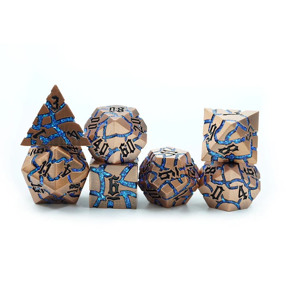 Style Blue Glitter Mica Metal High Quality Custom Set 16mm Cooper Color Dice Set With Black Number Dnd