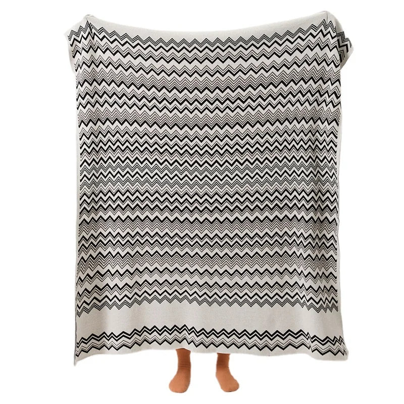 Bohemia Wavy Shape 100% Cotton Knitted Throw Blanket for Couch QY