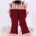 Cross-border Wholesales Long Hollow-out Gloves with Fingerless Red White Black and Gray  Hollow-out Leaf Design for Women