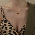 SSeeSY New Design Charms Fashion Jewelry 18k Gold Red Heart Pendant Clavicle Chain love Stainless Steel Necklace Valentine Gift