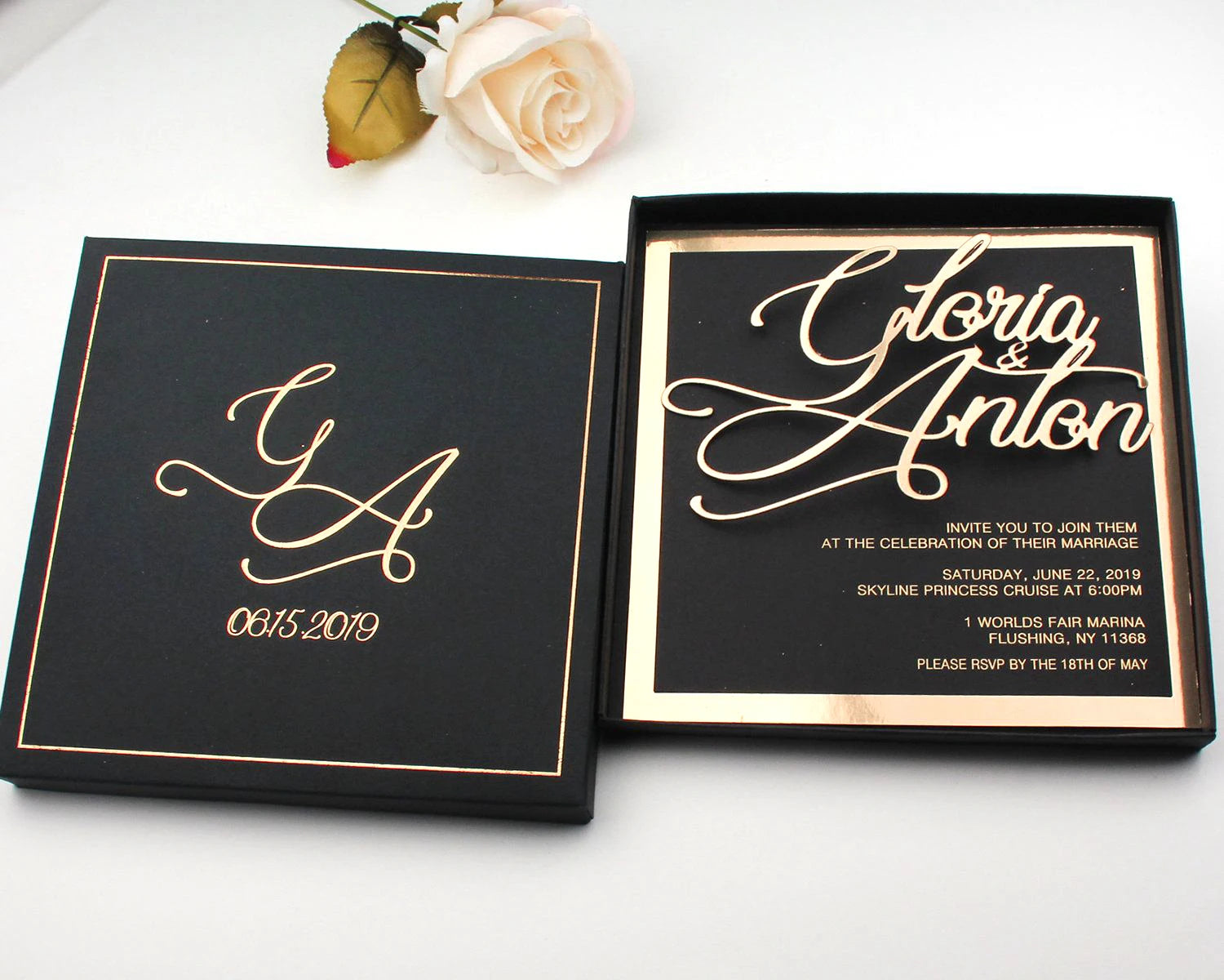 2022 Wedding Invitation Cards With Gold Mirror Acrylic Frame Hot Stamp Printing Text