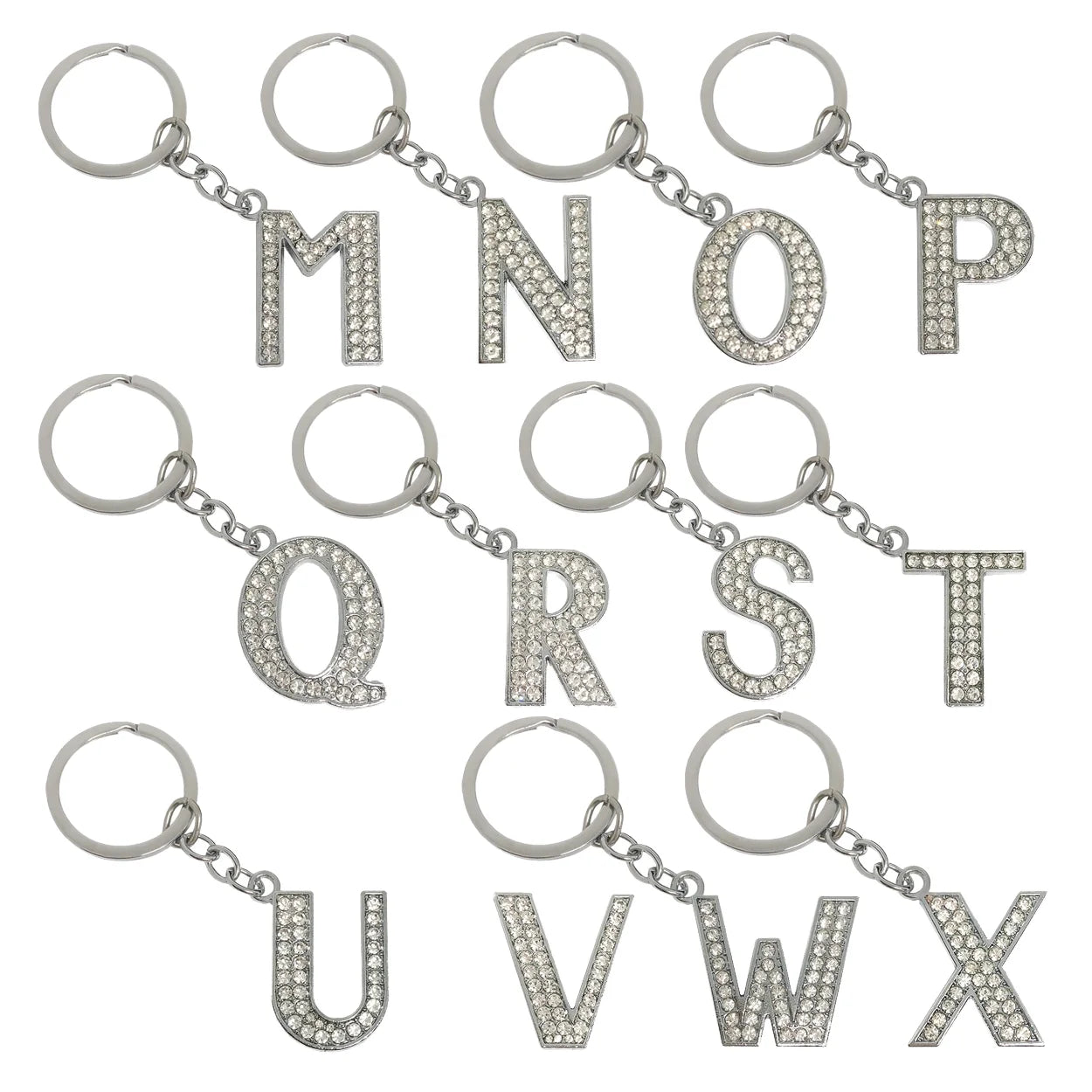 Full Crystal Initial Letters Rhinestone UV Printed Plastic Carabiner Keychain with Alloy Metal DIY Accessories