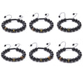 Initials Bracelets for Men 26 Letter Link Handmade Black Obsidian Tiger Eye Stone Beads Braided Rope Meaningful Bracelet