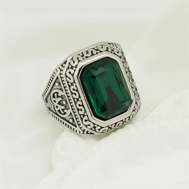 Nordic Viking Rings Jewelry Stainless Steel Gemstone Charm Rings Men