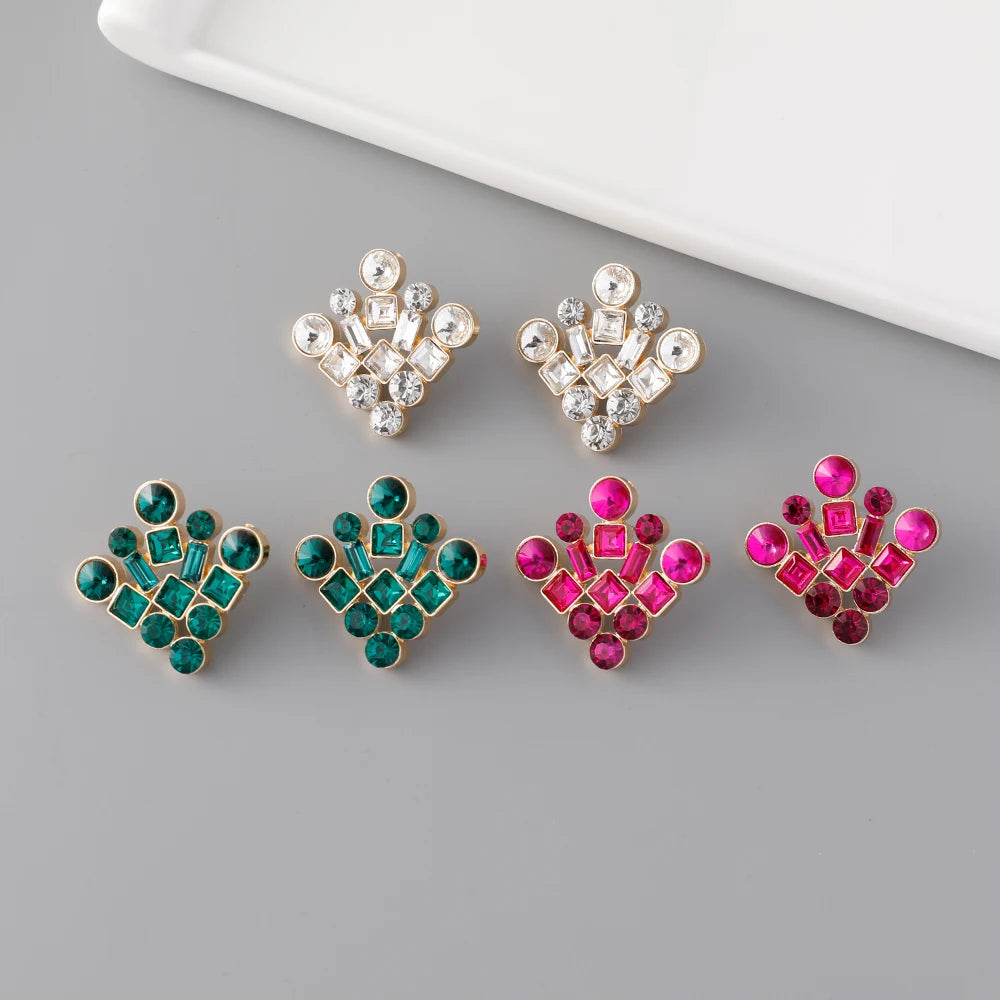 Diamond Crystal Ear Stud Earrings for Women Sparkly Bridal Rhinestone Geometric Pattern Studs Gold Jewelry for Wedding Party