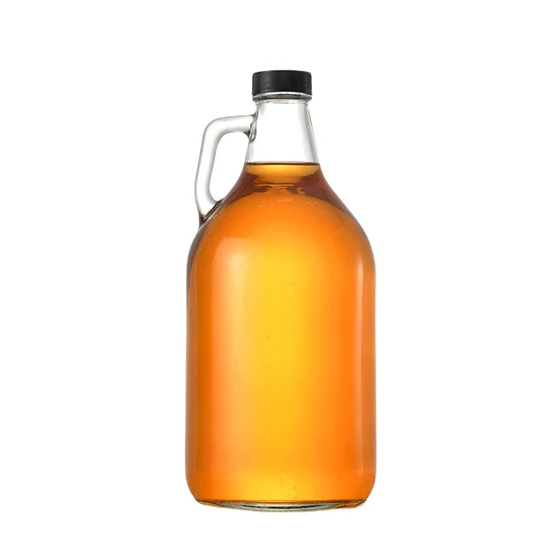 Custom Big Capacity 2 Liter 4 Liter Amber Beer Glass Bottle Custom logo Beer Glass Growler with Handle and Lid