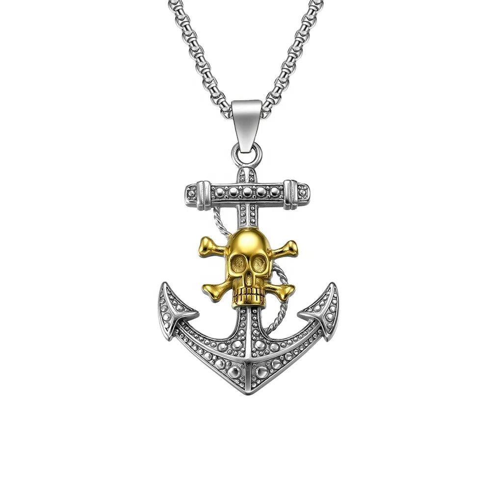 Fashionable Black and Silver Color Skull Mix Cross Anchor Pendant Necklace China Supplier for Men Jewelry