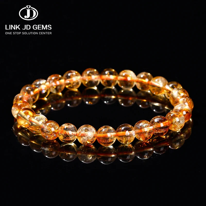 JD Yellow Quartz Reiki Healing Strand Bangles Fashion Wristband Jewelry 7A Natural Golden Quartz Round Beads Bracelet