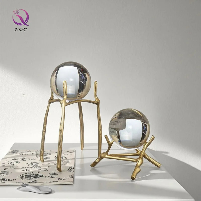 Creative Personalized Luxury European American Modern Simple Pure Copper Bracket Decorative Crystal Ball Home Decor Ornaments