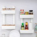 Multi-function Hanging Reusable ABS Double Kitchen Spice Racks Plastic Vacuum Hook Seasoning Cabinet Kitchen Shelf Storage Rack