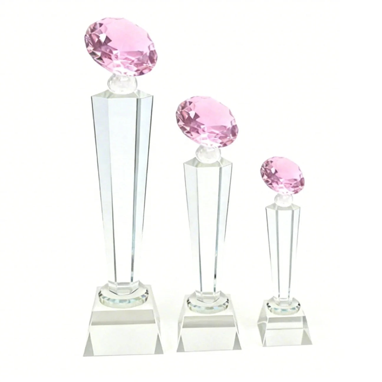 Pink Crystal Diamond Shape Carved Engraved Award Trophy with Fairy Theme