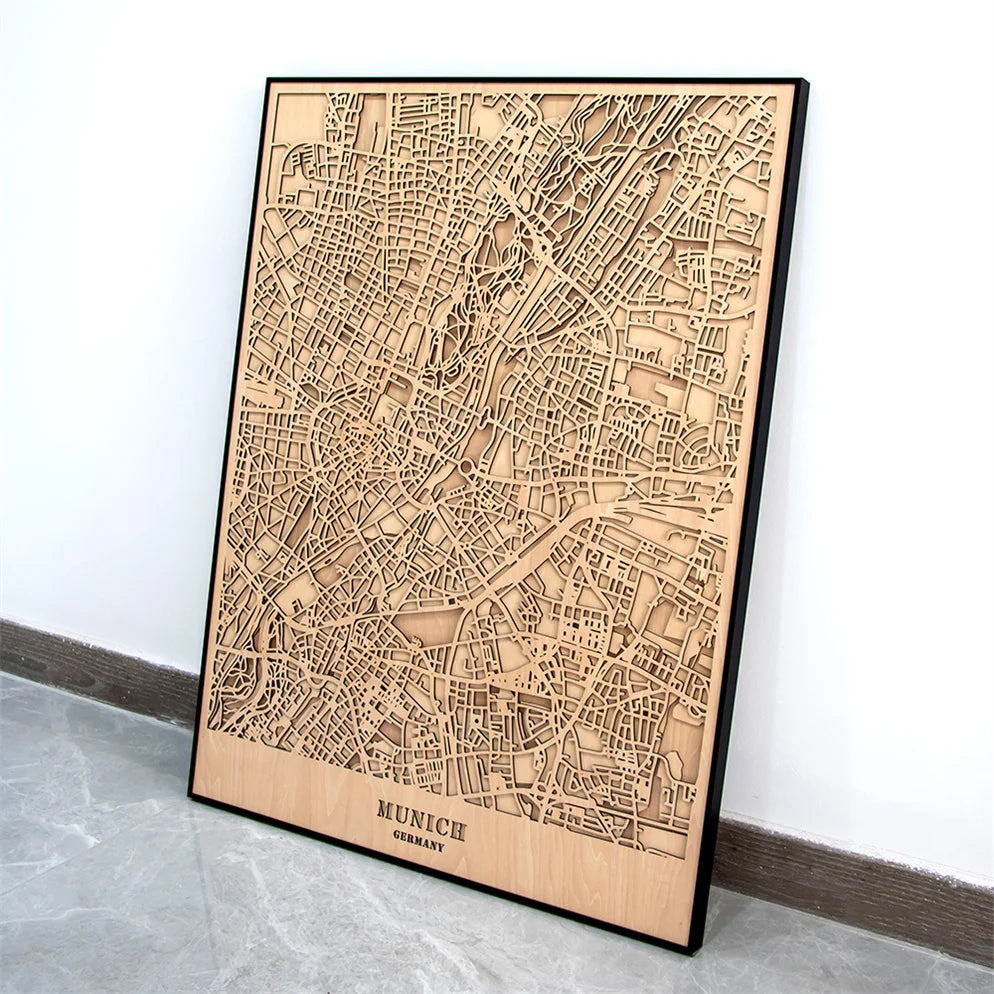 Handmade 3d Wooden Wall Art Laser Cut 3D Streets City Maps Wall Decorative