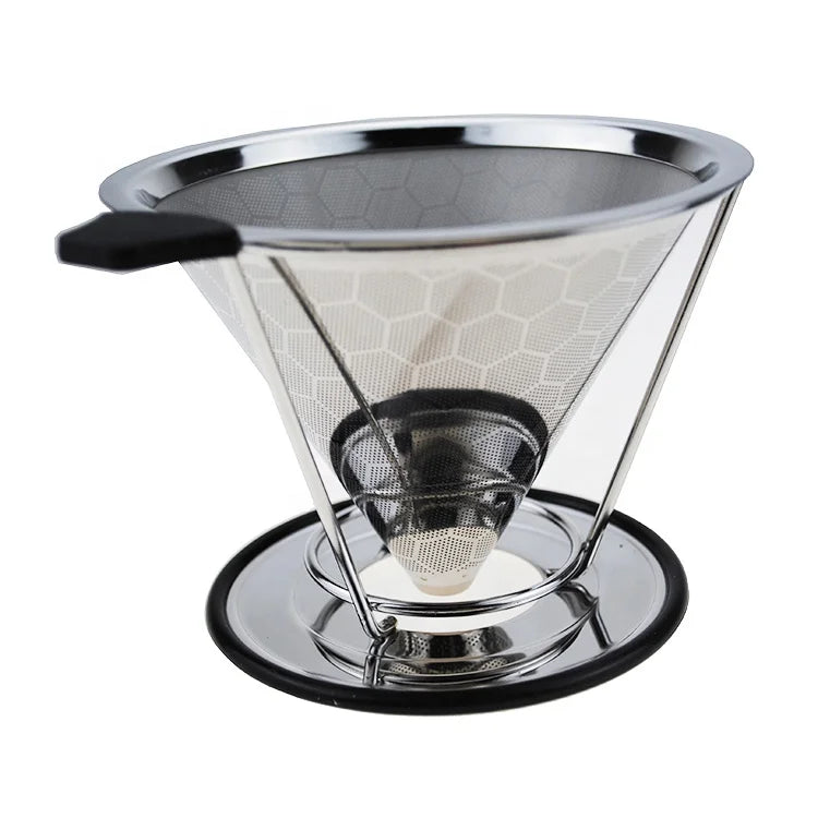 Reusable Stainless Steel Strainer Silver Coffee Filter Funnel Drip Coffee Filter with Holder Filter Coffee Accessories MegaBDM