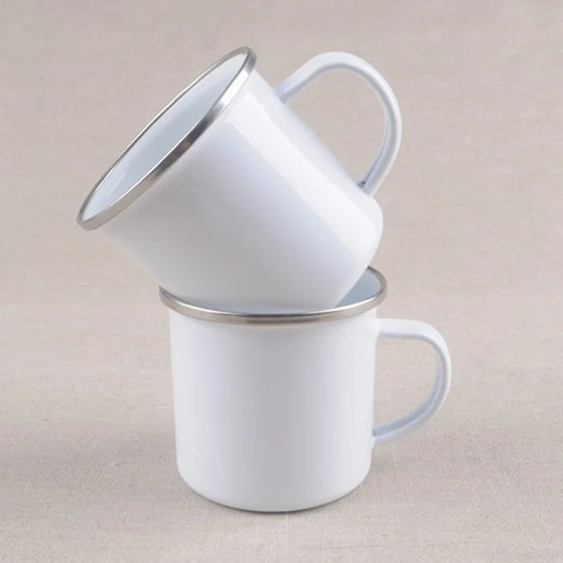 Wholesale High Quality White Color Steel Edge Custom Enamel Mug Sublimation Enamel Mug Enamel Sublimation Mug