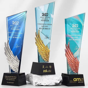 Gold Silver Bronze Metal Wing Crystal Glass Awards Plaque Trophy MH-NJ0302