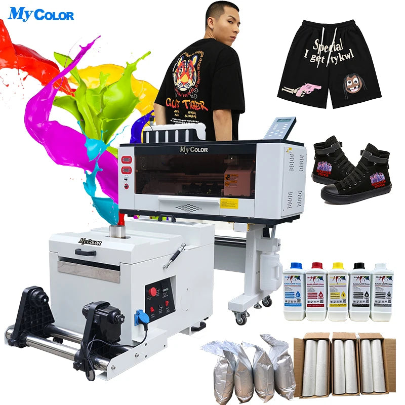 Mycolor Dtf Printer Impresora 60cm 30cm Powderless Xp600 I3200 A1 A2 A3 Dual Head 4 Head Desktop Set High Speed Tshirt Ink
