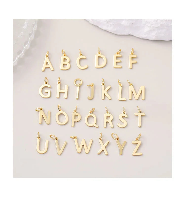 18k Gold Filled a to Z 26 Letters Charm Initial Charm Letter Pendant for DIY Bracelet Necklace Jewelry Making