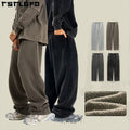 Unisex 100% Cotton Fleece Sweatpants Solid Color Elastic Waist Loose Fit Acid Washed Mid Waist Jogger for Men