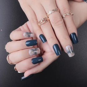 Temooi Wholesale 24Pcs ABS False Nails Press on Long Square Marbling Glitter Finger Nails With Nail Glue