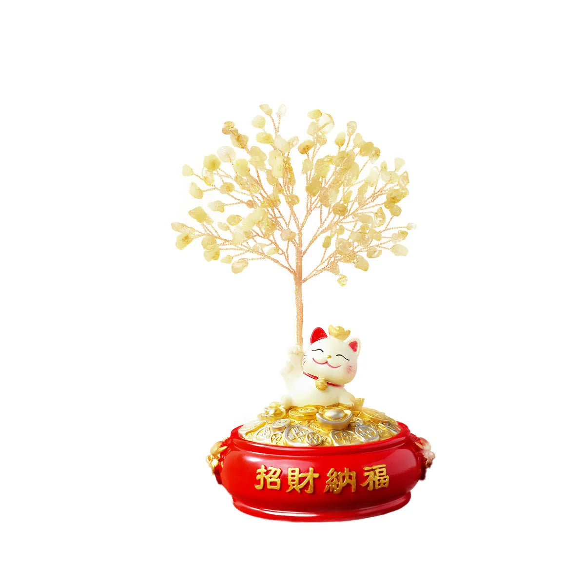 Wholesale Natural Crystal Chips Fortune Tree Hand-Woven Fortune Cat Crystal Tree Home Tabletop Ornament