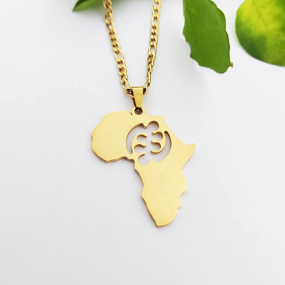 Map Of Africa Necklace African Jewelries Oro Laminado Joyeria Golden Necklace Jewlery Accessoires Acier Inoxydable